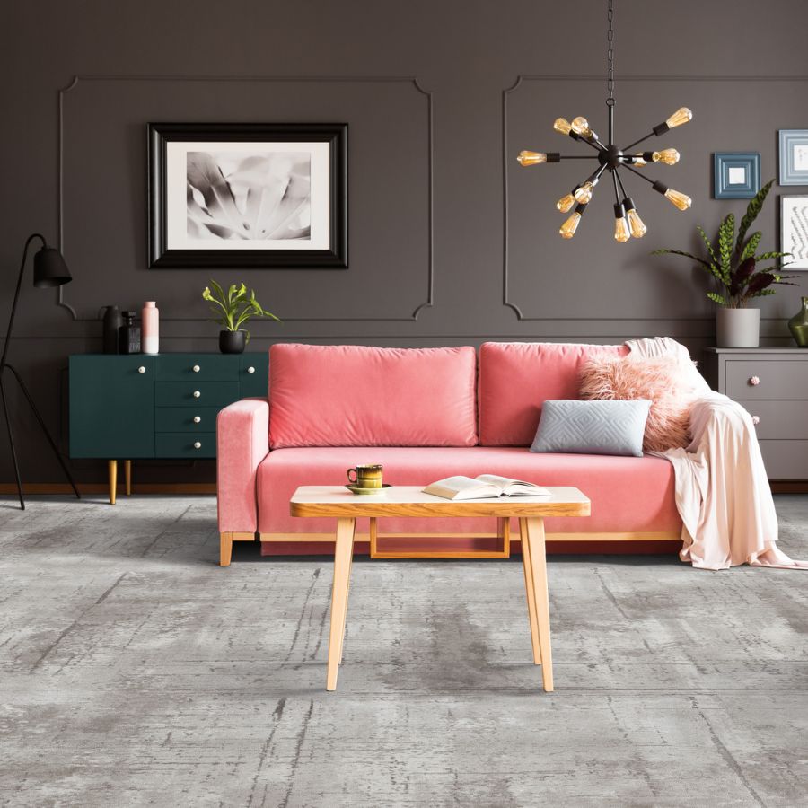 Patterned carpet in a living room